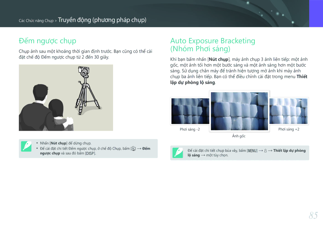 Samsung EV-NX3000BOHVN manual Đếm ngược chụp, Auto Exposure Bracketing Nhóm Phơi sáng 