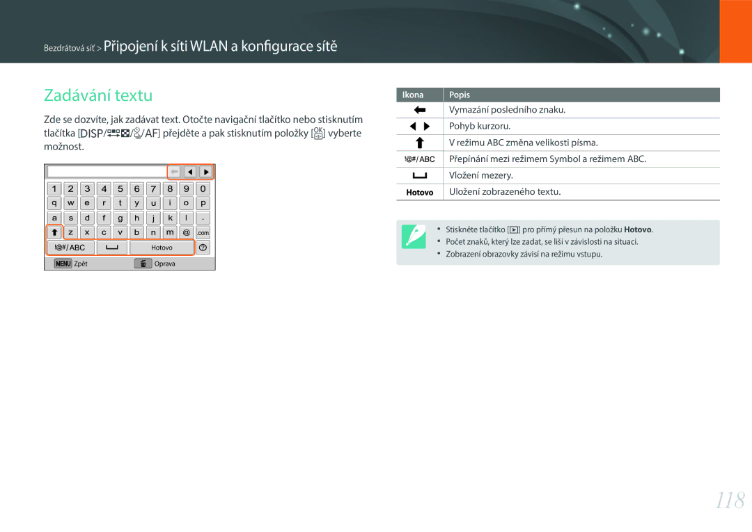 Samsung EV-NX3000BOIGR, EV-NX3000BOIAT, EV-NX3000BOJCZ, EV-NX3000BOICH, EV-NX3000BOHCZ, EV-NX3000BOJHU 118, Zadávání textu 