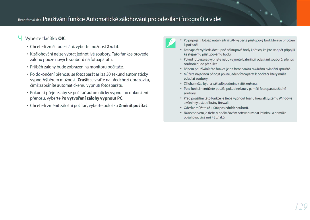 Samsung EV-NX3000BOJHU, EV-NX3000BOIAT, EV-NX3000BOJCZ, EV-NX3000BOICH, EV-NX3000BOHCZ manual 129, Vyberte tlačítko OK 