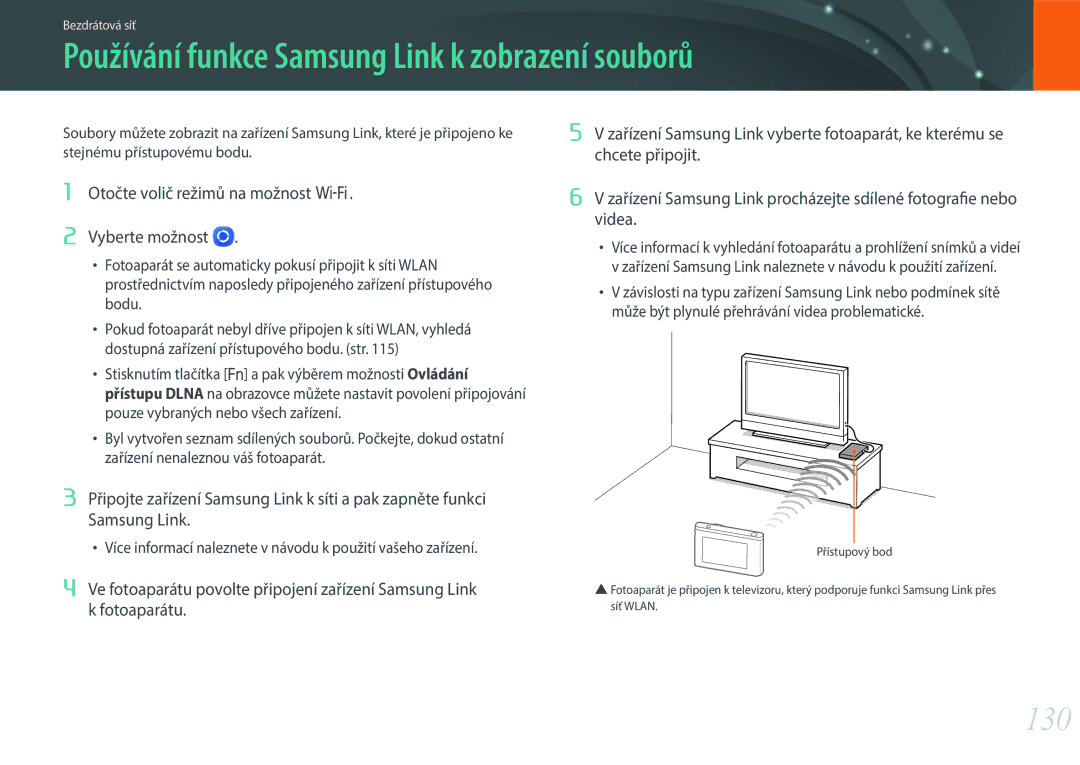 Samsung EV-NX3000BOIHU, EV-NX3000BOIAT, EV-NX3000BOJCZ manual Používání funkce Samsung Link k zobrazení souborů, 130 