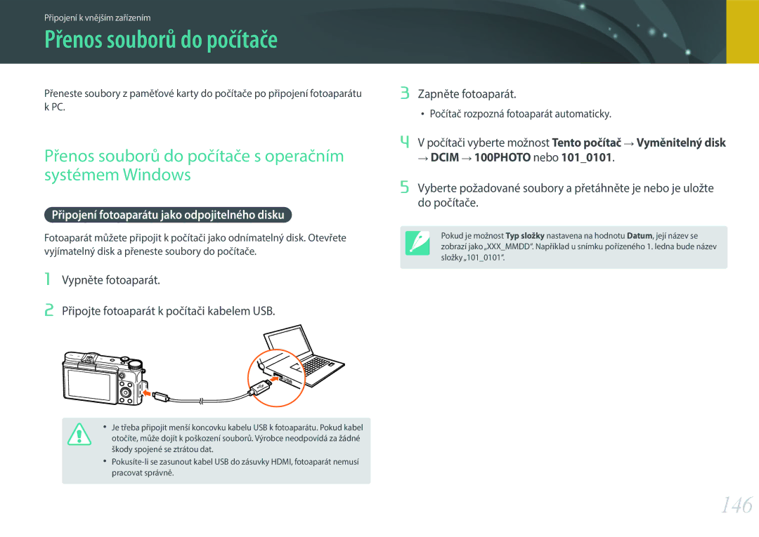 Samsung EV-NX3000BOIGR, EV-NX3000BOIAT, EV-NX3000BOJCZ 146, Přenos souborů do počítače s operačním systémem Windows 