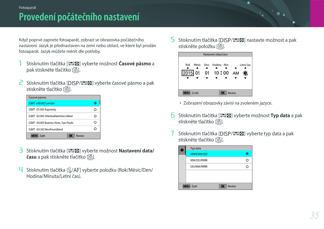 Samsung EV-NX3000BMICZ, EV-NX3000BOIAT, EV-NX3000BOJCZ, EV-NX3000BOICH, EV-NX3000BOHCZ manual Provedení počátečního nastavení 