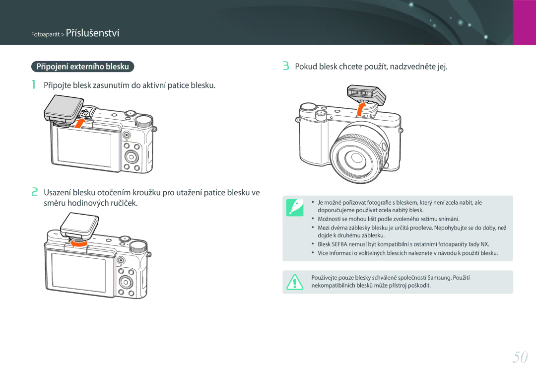 Samsung EV-NX3300BPBHU, EV-NX3000BOIAT, EV-NX3000BOJCZ, EV-NX3000BOICH manual Pokud blesk chcete použít, nadzvedněte jej 