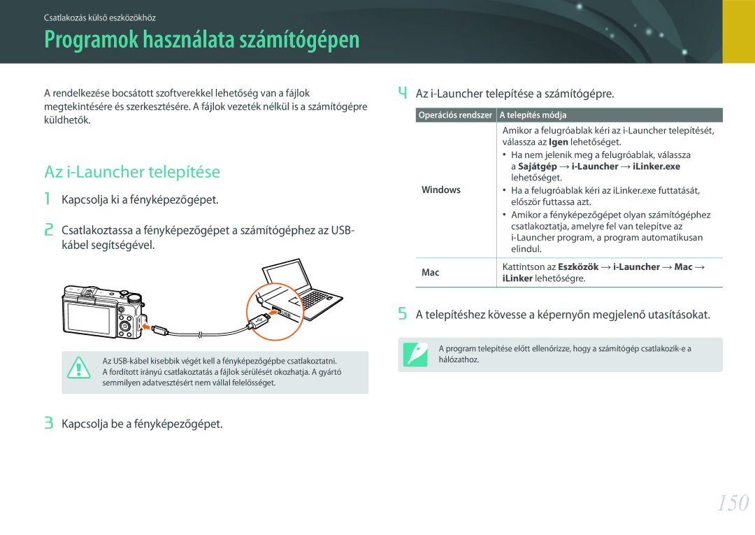 Samsung EV-NX3000BOICZ manual 150, Az i-Launcher telepítése, Telepítéshez kövesse a képernyőn megjelenő utasításokat 