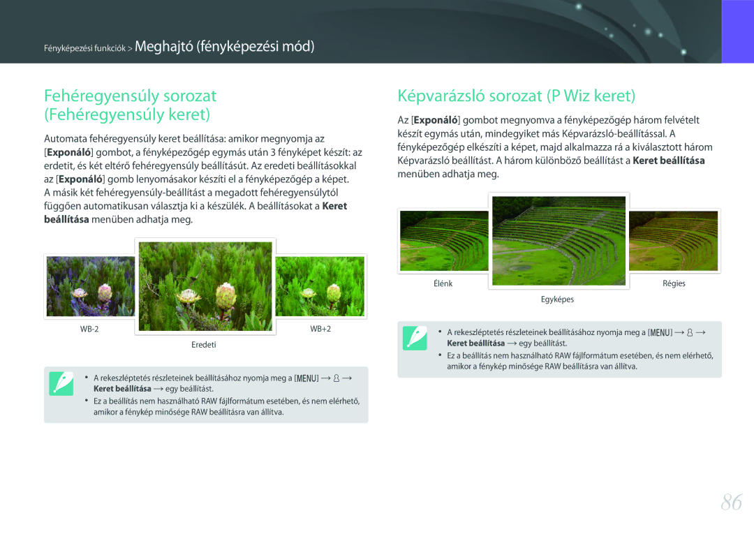 Samsung EV-NX3000BOHHU, EV-NX3000BOIAT manual Képvarázsló sorozat P Wiz keret, Fehéregyensúly sorozat Fehéregyensúly keret 