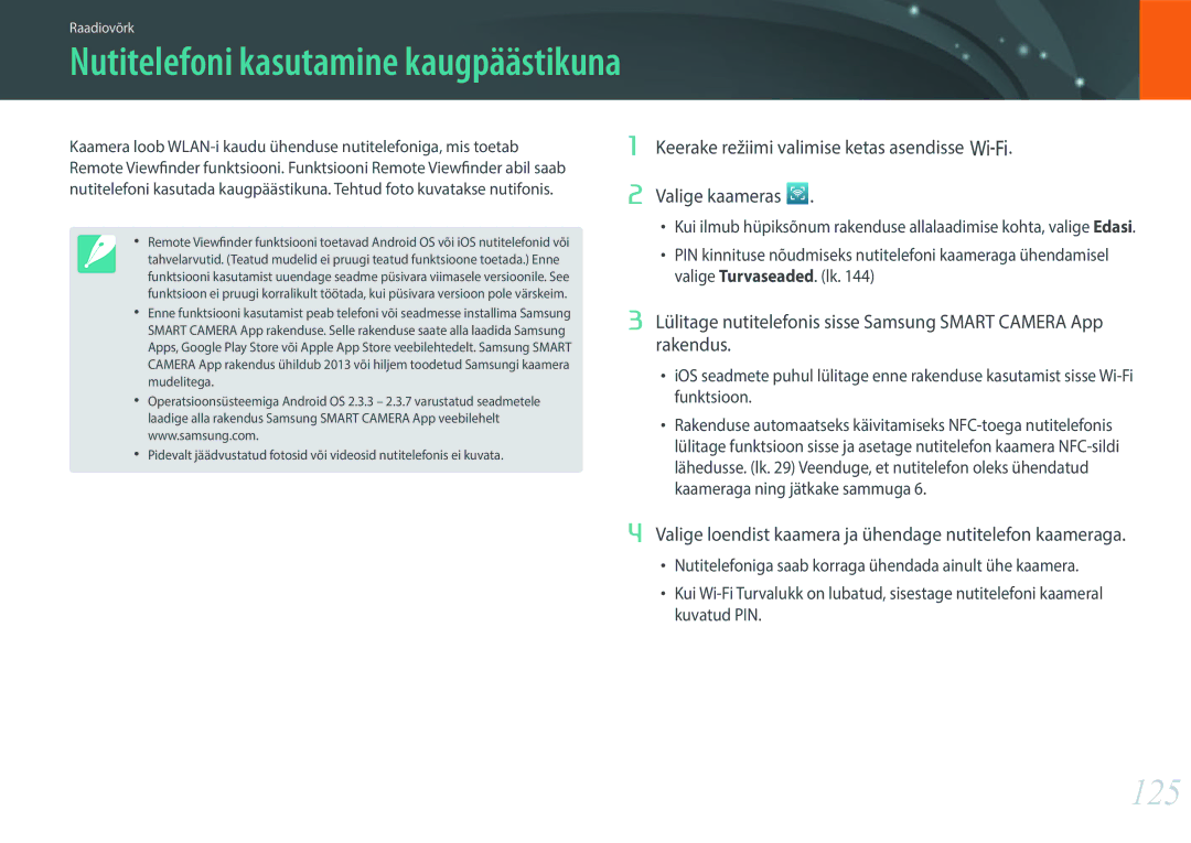 Samsung EV-NX3000BOIDE, EV-NX3000BOHLV, EV-NX3000BOILV manual 125, Nutitelefoni kasutamine kaugpäästikuna 