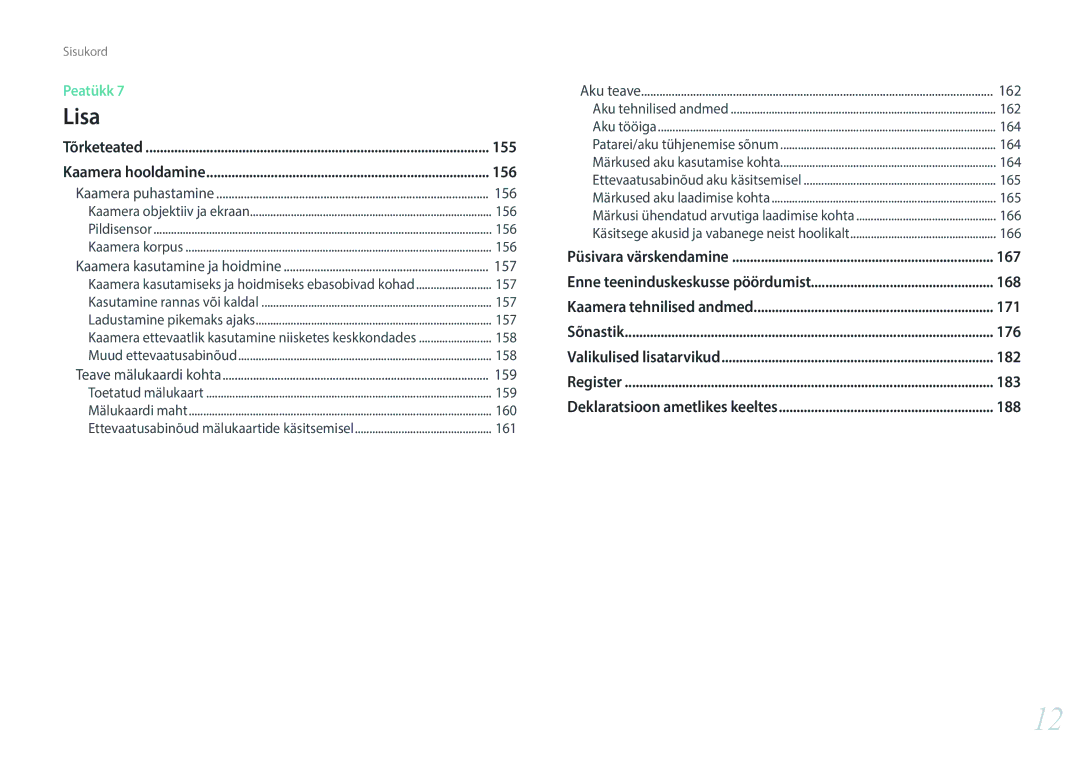 Samsung EV-NX3000BOHLV, EV-NX3000BOIDE, EV-NX3000BOILV manual 155, 156, 167, 168, 171, 176, 182, 183, 188 