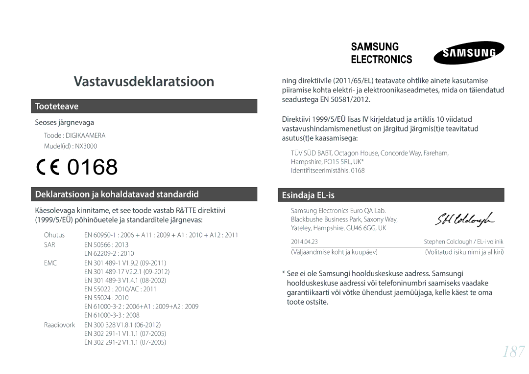 Samsung EV-NX3000BOILV, EV-NX3000BOIDE, EV-NX3000BOHLV manual 187 