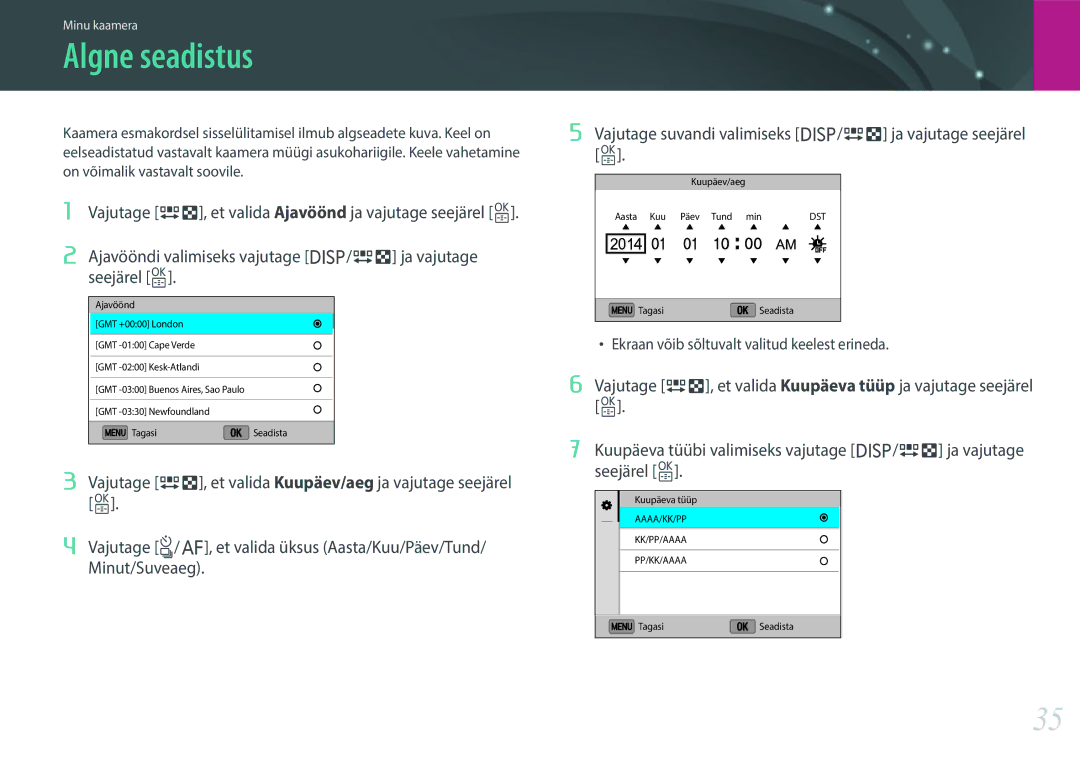 Samsung EV-NX3000BOIDE, EV-NX3000BOHLV, EV-NX3000BOILV manual Algne seadistus 