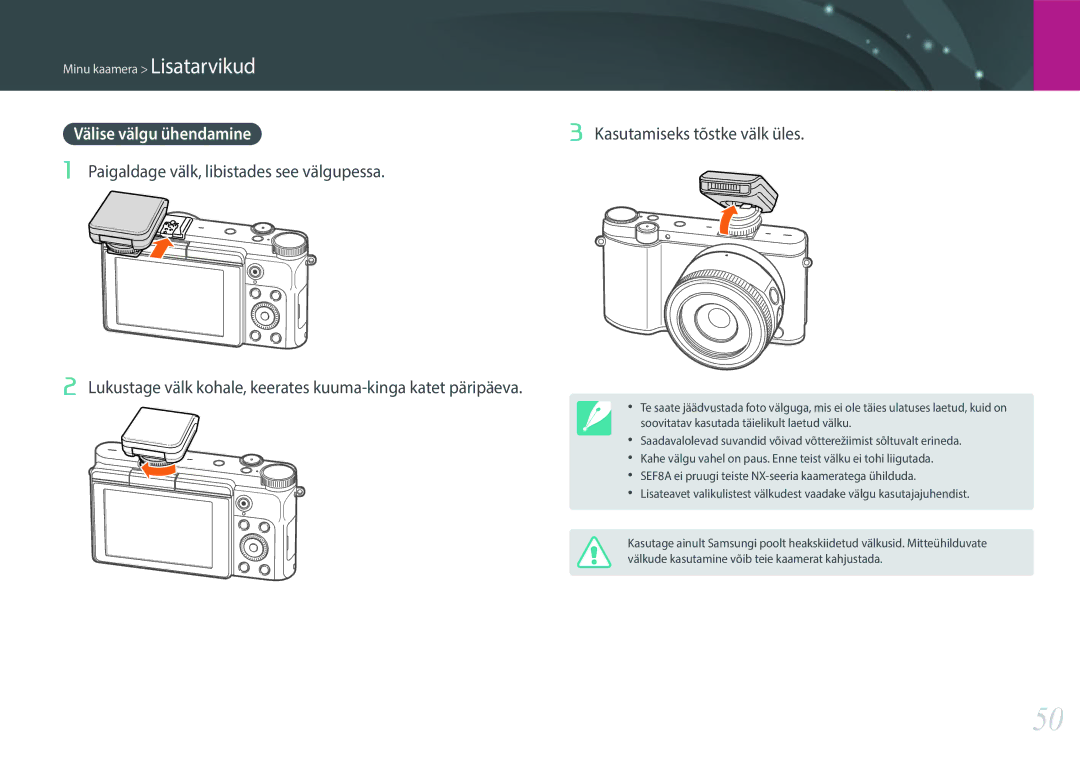 Samsung EV-NX3000BOIDE, EV-NX3000BOHLV, EV-NX3000BOILV manual Kasutamiseks tõstke välk üles 