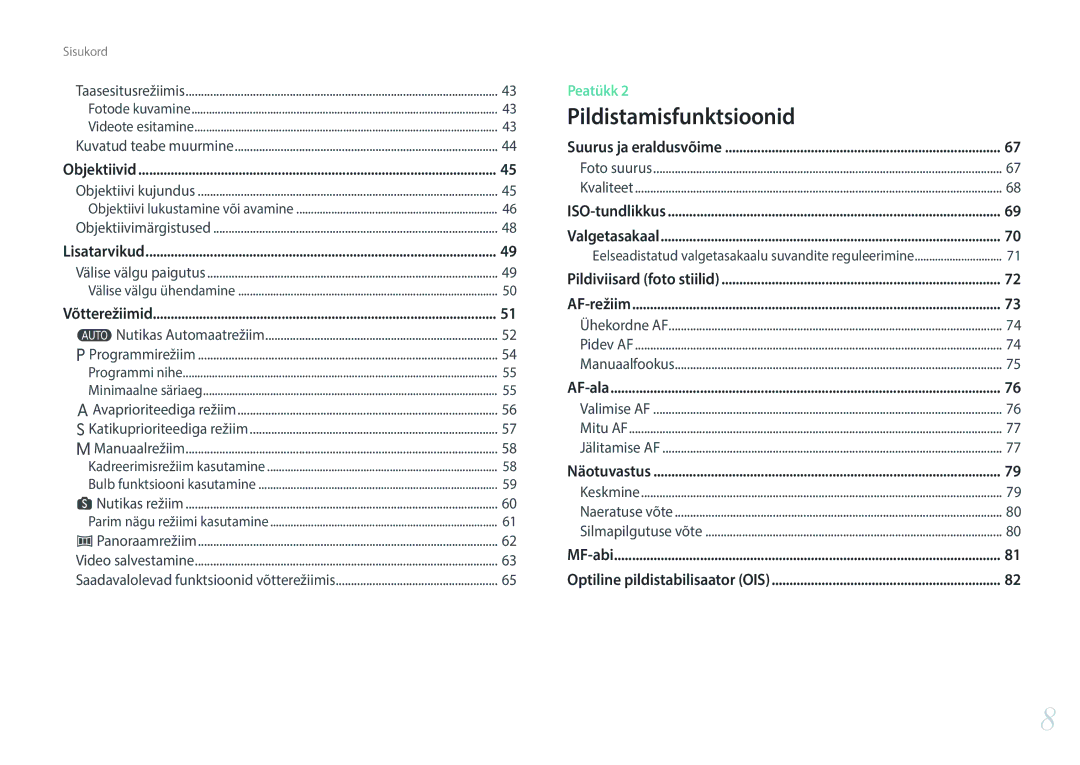 Samsung EV-NX3000BOIDE, EV-NX3000BOHLV, EV-NX3000BOILV manual Pildistamisfunktsioonid 