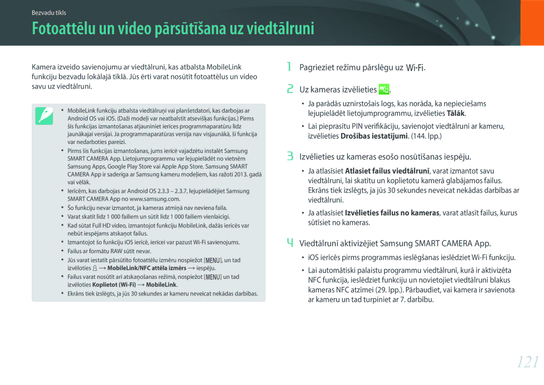 Samsung EV-NX3000BOILV, EV-NX3000BOIDE, EV-NX3000BOHLV manual Fotoattēlu un video pārsūtīšana uz viedtālruni, 121 