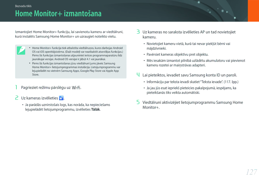 Samsung EV-NX3000BOILV manual Home Monitor+ izmantošana, 127, Lai pieteiktos, ievadiet savu Samsung konta ID un paroli 