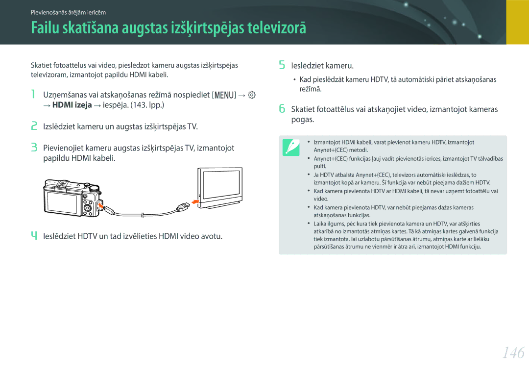 Samsung EV-NX3000BOIDE, EV-NX3000BOHLV, EV-NX3000BOILV manual Failu skatīšana augstas izšķirtspējas televizorā, 146 