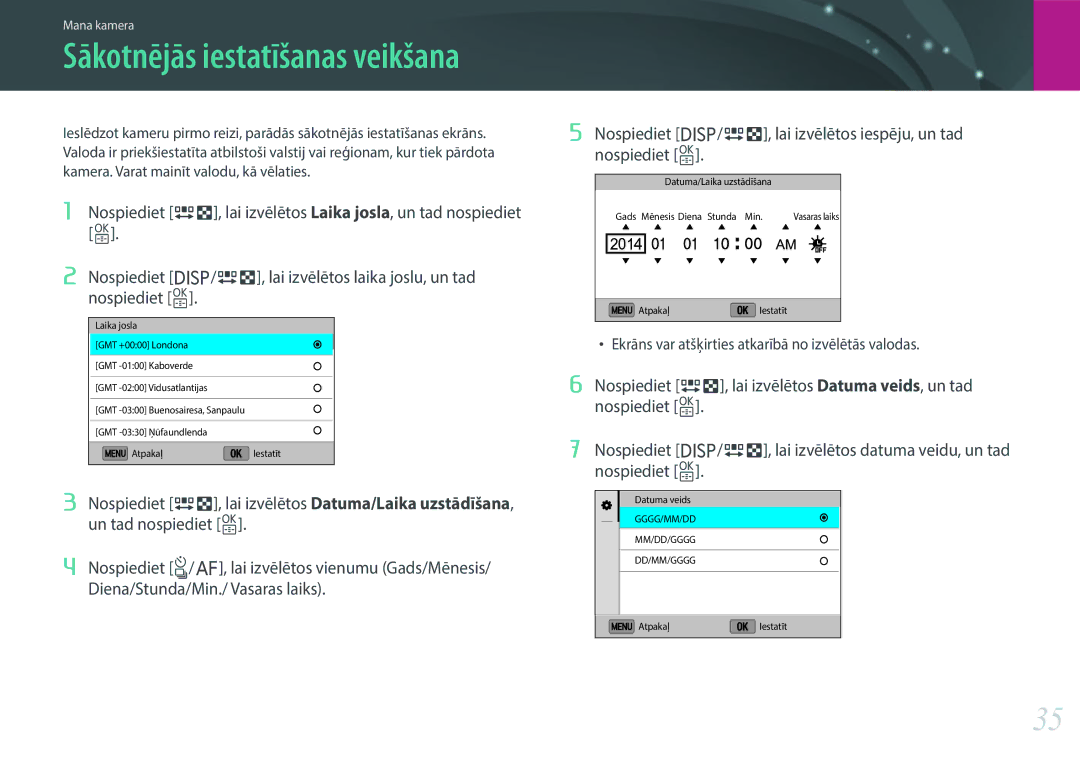 Samsung EV-NX3000BOIDE, EV-NX3000BOHLV, EV-NX3000BOILV manual Sākotnējās iestatīšanas veikšana 