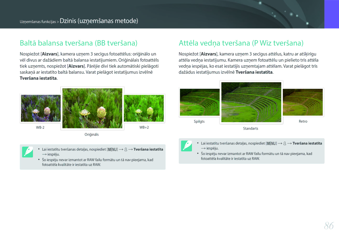 Samsung EV-NX3000BOIDE, EV-NX3000BOHLV manual Baltā balansa tveršana BB tveršana, Attēla vedņa tveršana P Wiz tveršana 