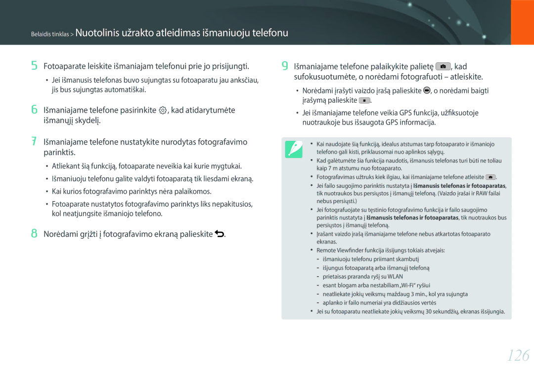 Samsung EV-NX3000BOHLV, EV-NX3000BOIDE, EV-NX3000BOILV manual 126, Norėdami grįžti į fotografavimo ekraną palieskite 