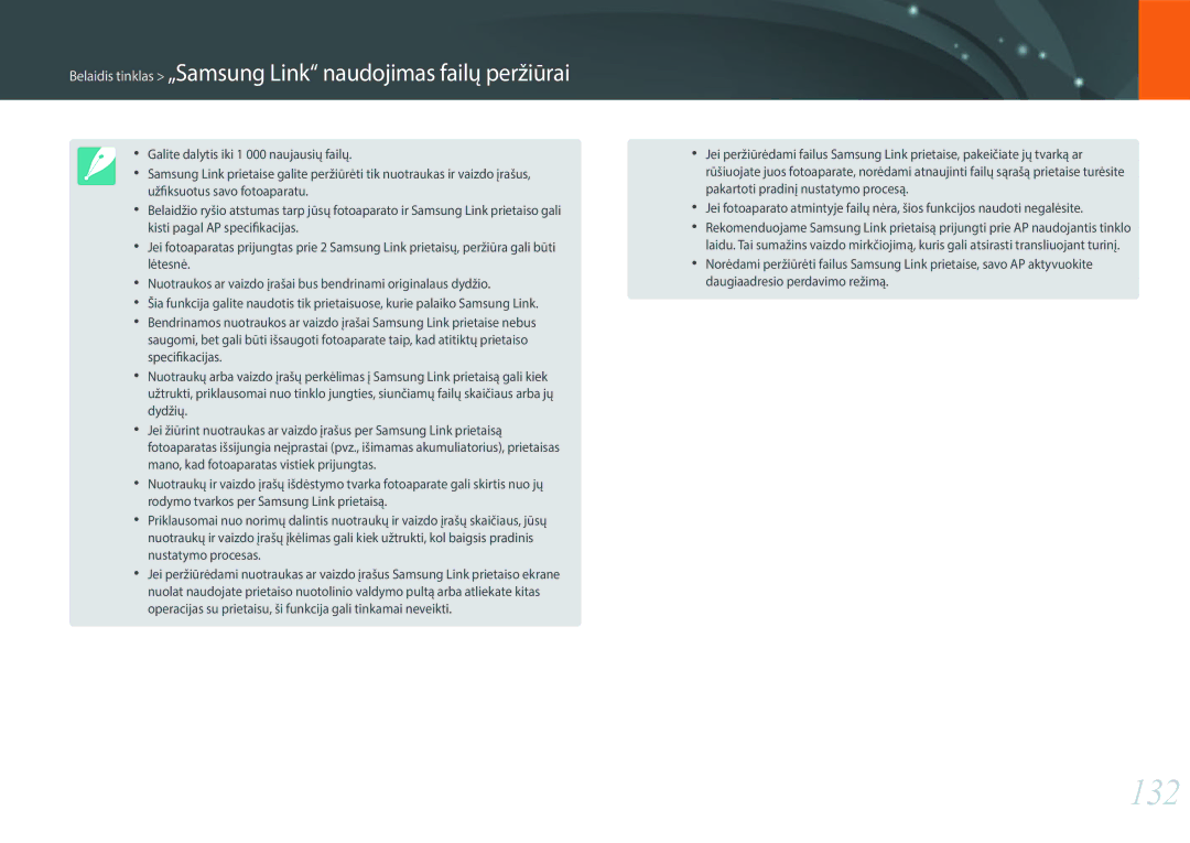 Samsung EV-NX3000BOHLV, EV-NX3000BOIDE, EV-NX3000BOILV manual 132, Belaidis tinklas „Samsung Link naudojimas failų peržiūrai 