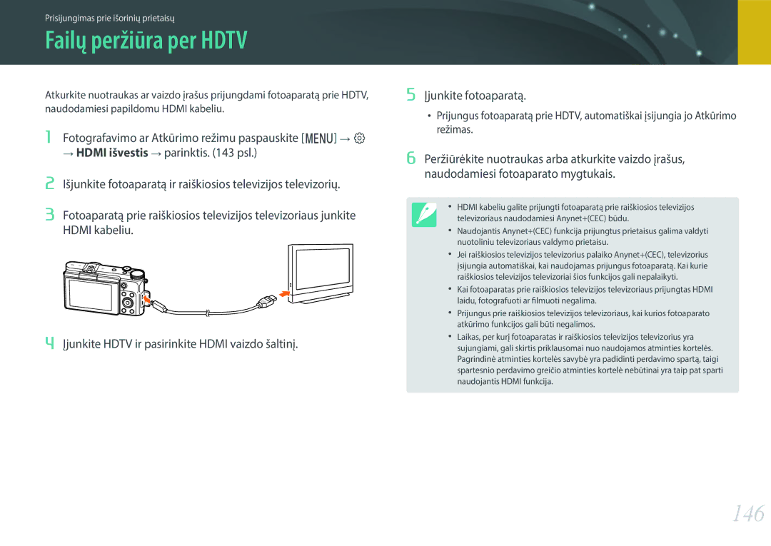 Samsung EV-NX3000BOIDE, EV-NX3000BOHLV, EV-NX3000BOILV manual Failų peržiūra per Hdtv, 146 