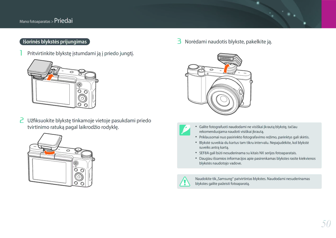 Samsung EV-NX3000BOIDE, EV-NX3000BOHLV, EV-NX3000BOILV manual Norėdami naudotis blykste, pakelkite ją 