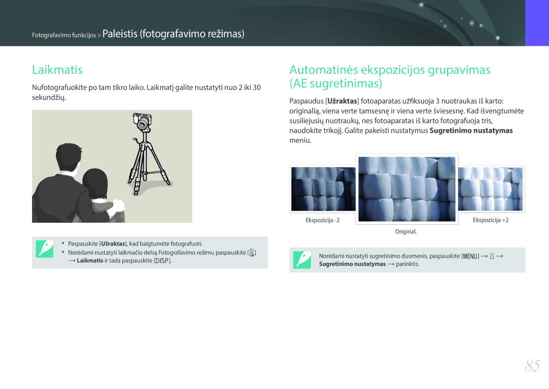 Samsung EV-NX3000BOILV, EV-NX3000BOIDE, EV-NX3000BOHLV manual Laikmatis, Automatinės ekspozicijos grupavimas AE sugretinimas 