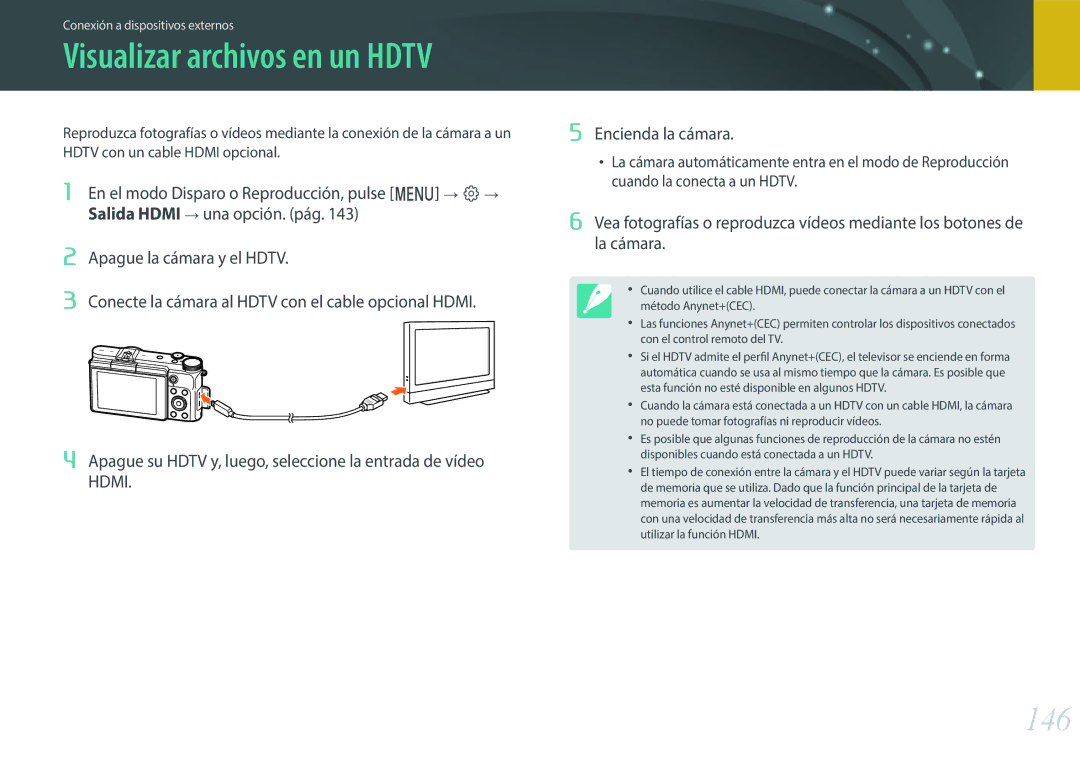 Samsung EV-NX3000BOHES, EV-NX3000BOIPT, EV-NX3000BOIFR, EV-NX3000BOHAT, EV-NX3000BOIES 146, Visualizar archivos en un Hdtv 