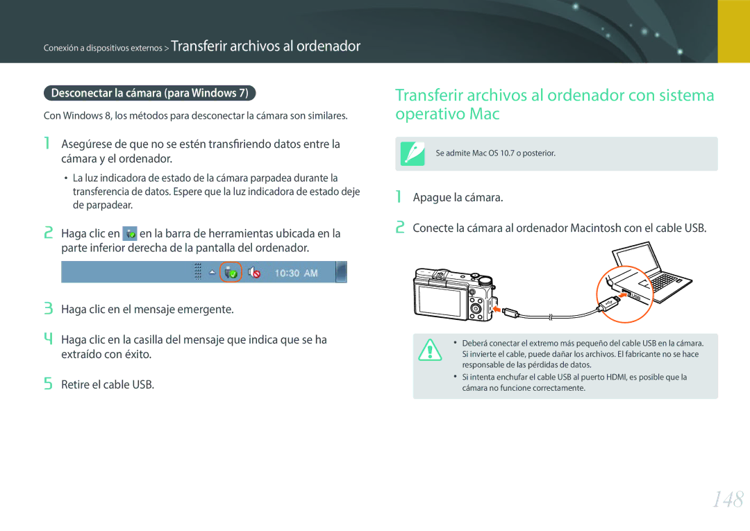 Samsung EV-NX3000BOIES 148, Transferir archivos al ordenador con sistema operativo Mac, Desconectar la cámara para Windows 