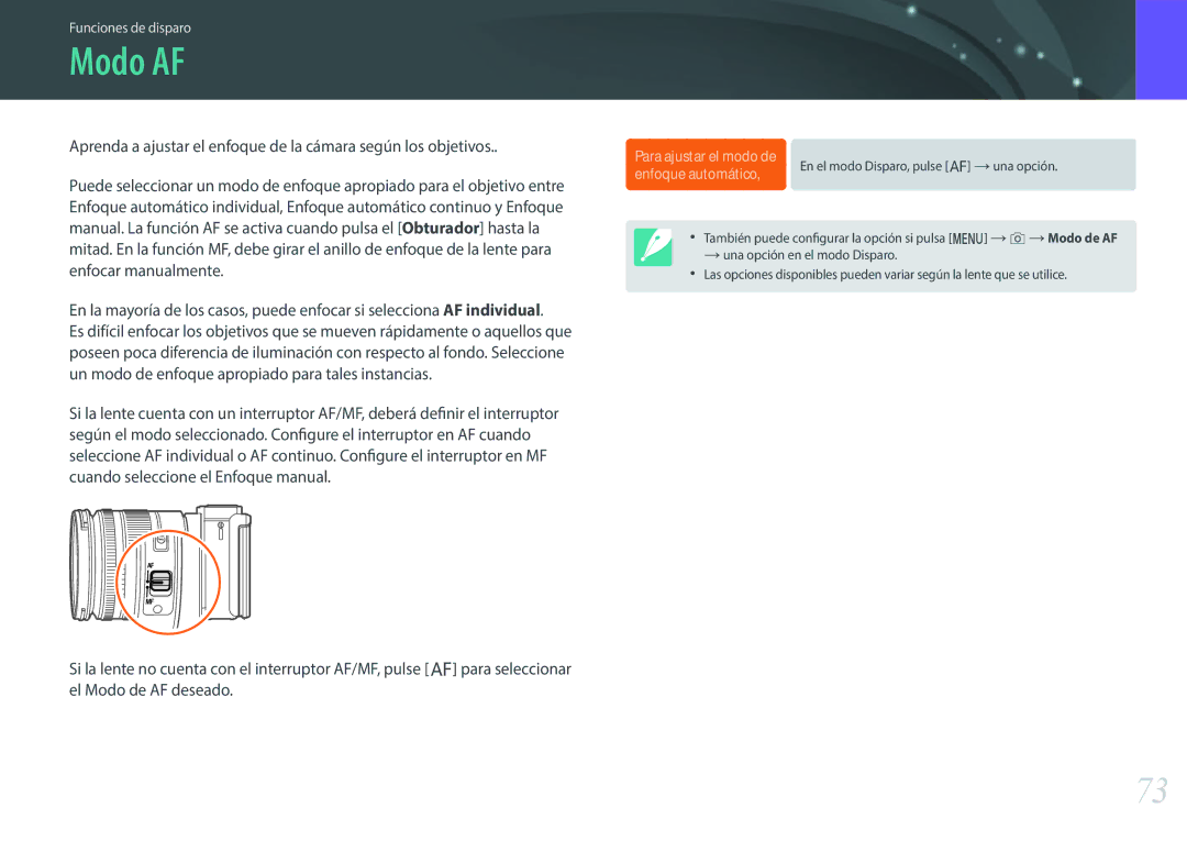 Samsung EV-NX3000BOIES, EV-NX3000BOIPT, EV-NX3000BOIFR, EV-NX3000BOHES, EV-NX3000BOHAT manual Modo AF, Para ajustar el modo de 