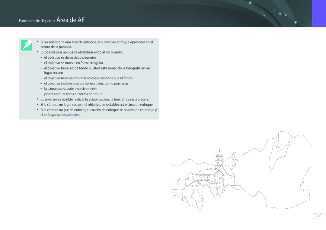 Samsung EV-NX3000BOIES, EV-NX3000BOIPT, EV-NX3000BOIFR, EV-NX3000BOHES, EV-NX3000BOHAT manual Funciones de disparo Área de AF 