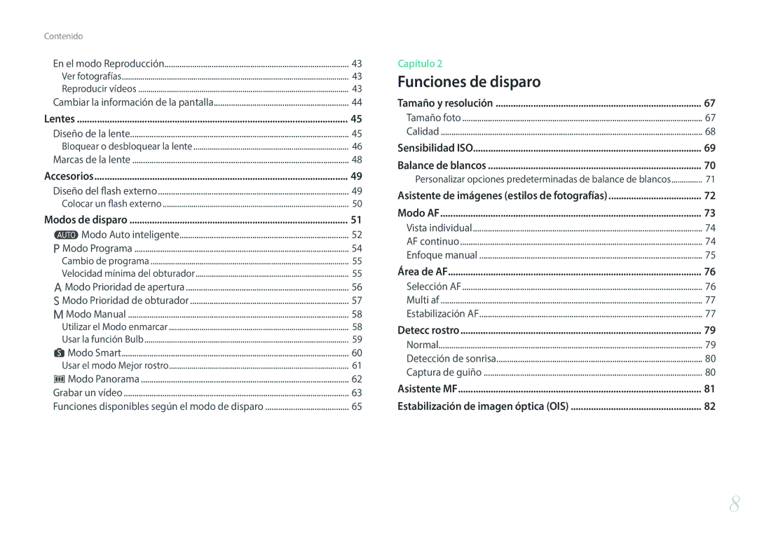 Samsung EV-NX3000BOIES, EV-NX3000BOIPT, EV-NX3000BOIFR, EV-NX3000BOHES, EV-NX3000BOHAT manual Funciones de disparo 