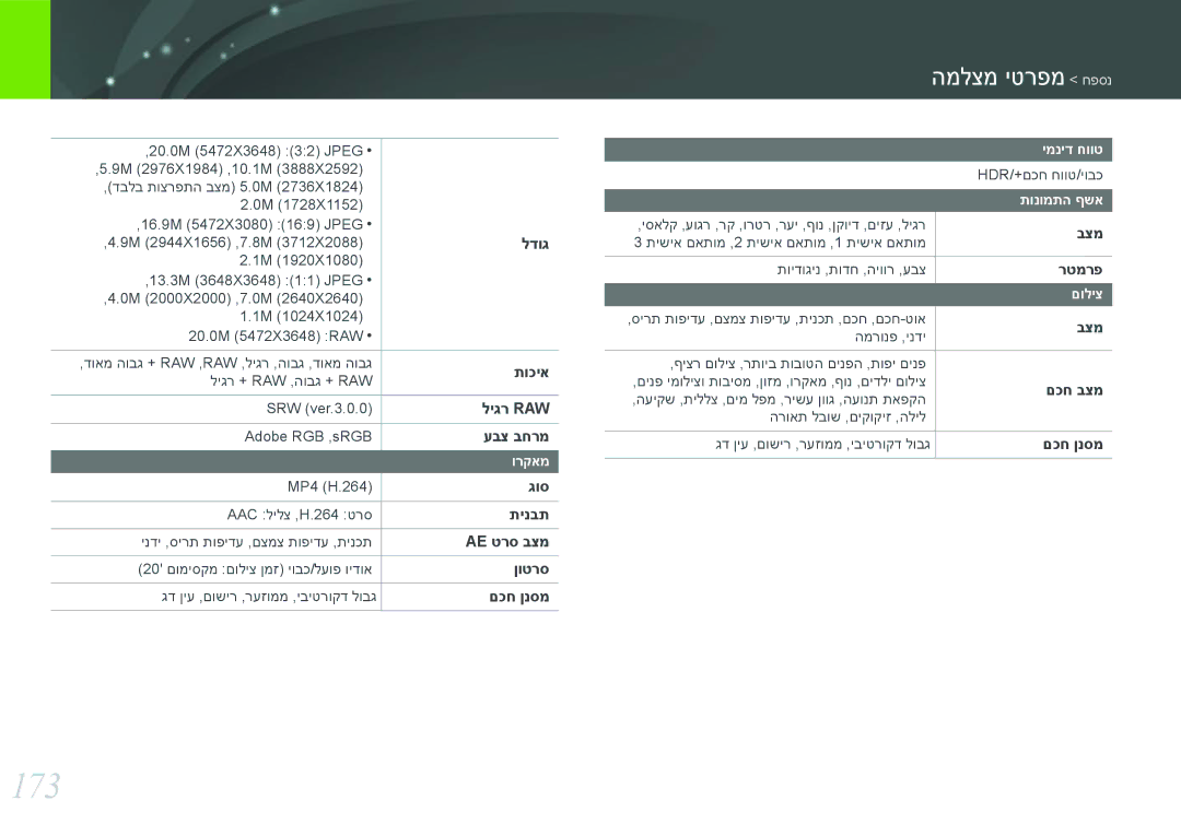 Samsung EV-NX3000BOJIL, EV-NX3000BMIIL, EV-NX3000BMHIL, EV-NX3000BMJIL, EV-NX3000BOHIL, EV-NX3000BOIIL 173, המלצמ יטרפמ חפסנ 