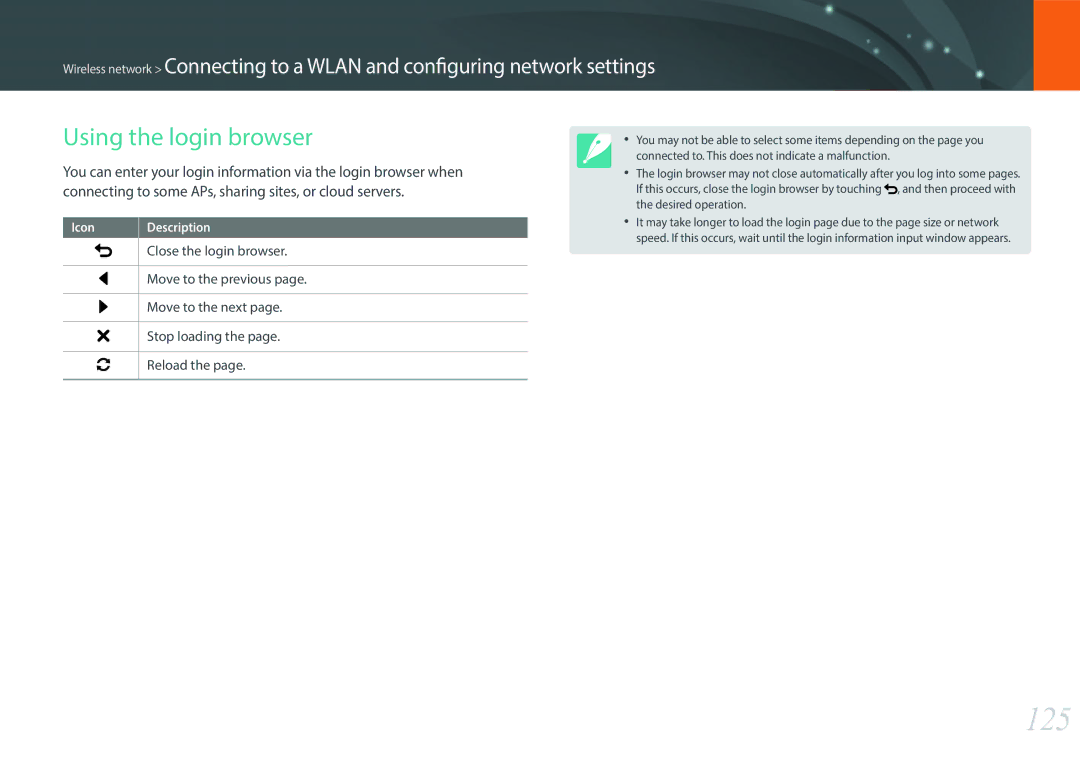 Samsung EV-NX300MBSVSA, EV-NX300MBQUDE, EV-NX300MBSTDE, EV-NX300MBMUDE, EV-NX300MBMTDE manual 125, Using the login browser 