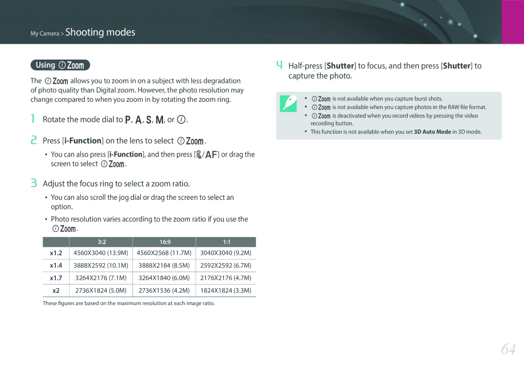 Samsung EV-NX300MBQUSE, EV-NX300MBQUDE, EV-NX300MBSTDE, EV-NX300MBMUDE Using Z, Adjust the focus ring to select a zoom ratio 