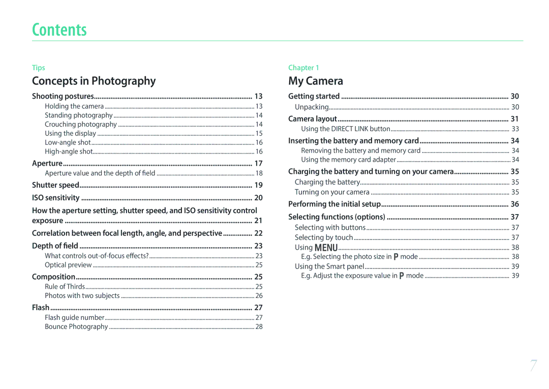 Samsung EV-NX300MBQURU, EV-NX300MBQUDE, EV-NX300MBSTDE, EV-NX300MBMUDE, EV-NX300MBMTDE, EV-NX300MBMVDE, EV-NX300MBUTDE Contents 