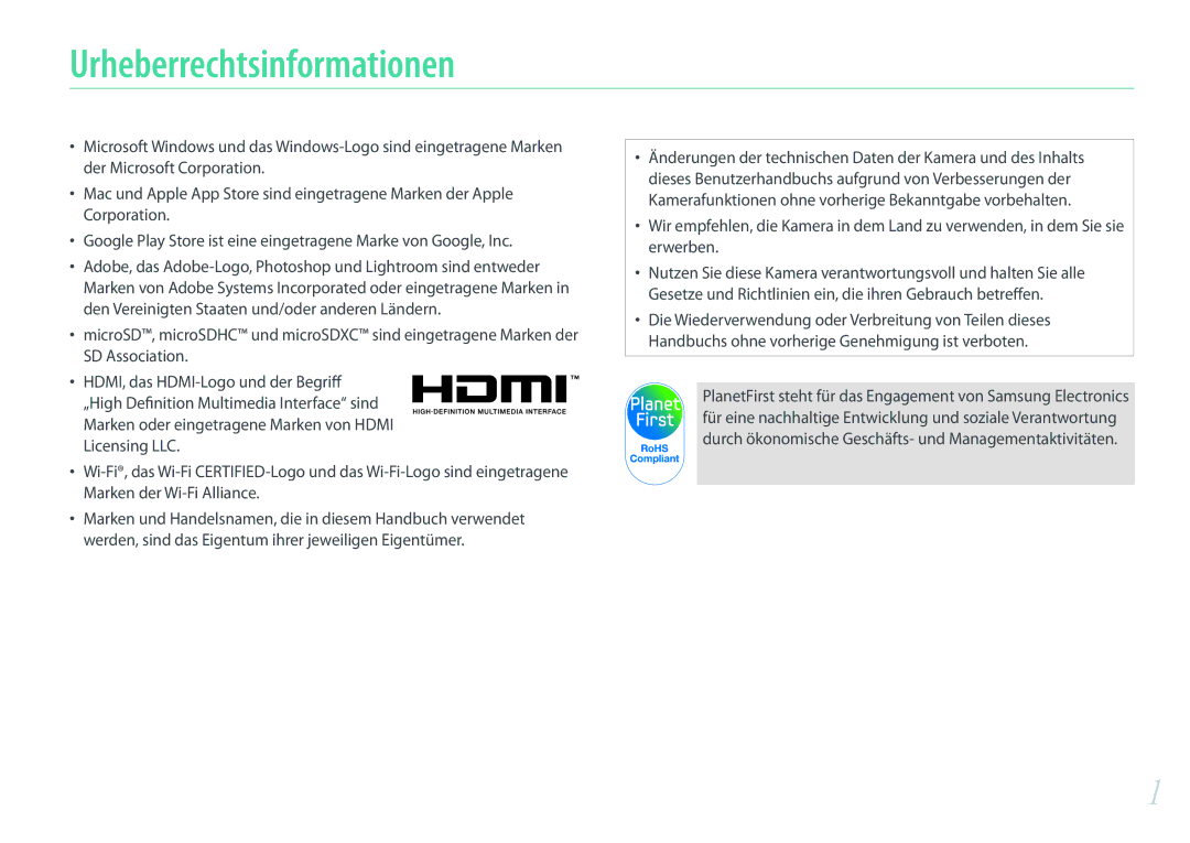 Samsung EV-NX300MBMUDE, EV-NX300MBQUDE, EV-NX300MBSTDE, EV-NX300MBMTDE, EV-NX300MBMVDE manual Urheberrechtsinformationen 