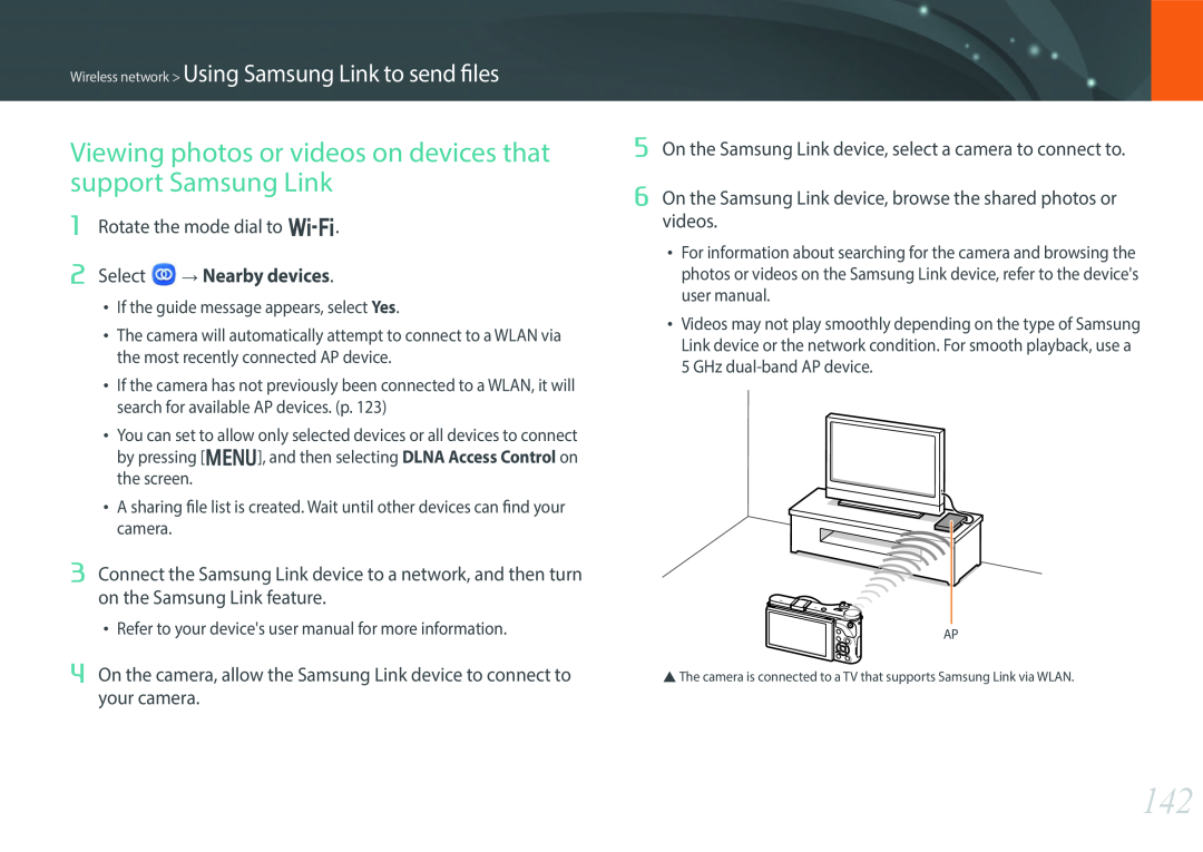 Samsung EV-NX300MBSVRU Viewing photos or videos on devices that support Samsung Link, Rotate the mode dial to B 2 Select 