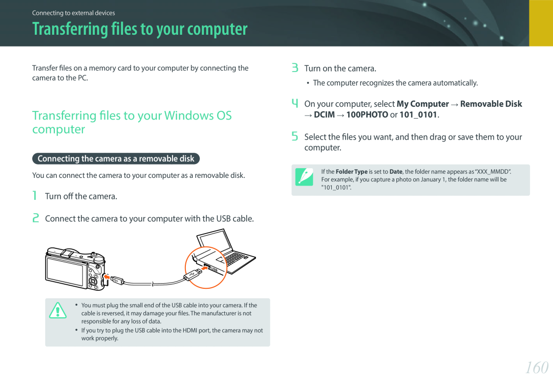 Samsung EV-NX300MBSTTR, EV-NX300MBQUDE Transferring files to your computer, Transferring files to your Windows OS computer 