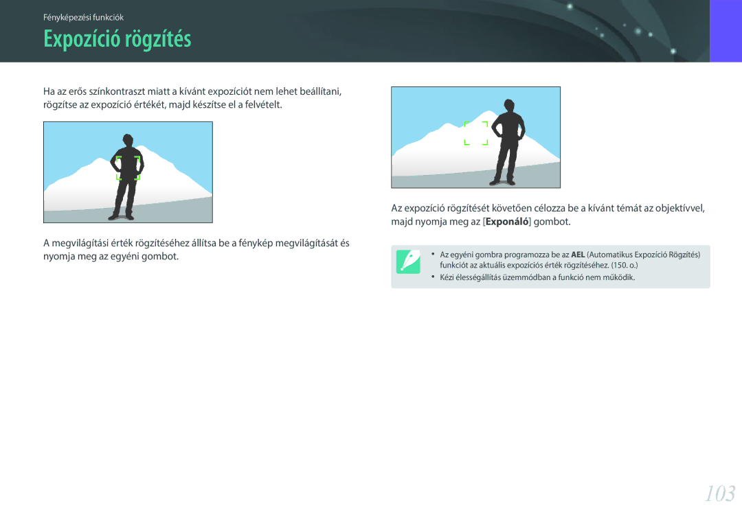 Samsung EV-NX300MBSVDE, EV-NX300MBQUDE, EV-NX300MBSTDE manual Expozíció rögzítés, 103 