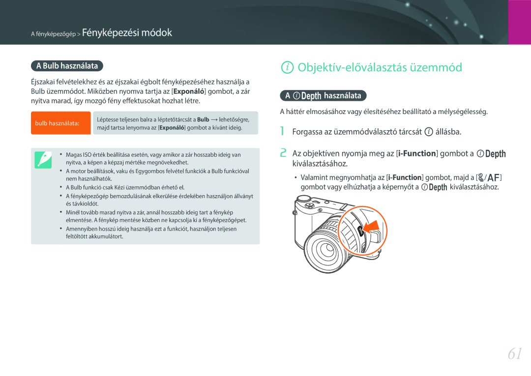 Samsung EV-NX300MBSVDE, EV-NX300MBQUDE, EV-NX300MBSTDE manual Objektív-előválasztás üzemmód, Bulb használata, Használata 