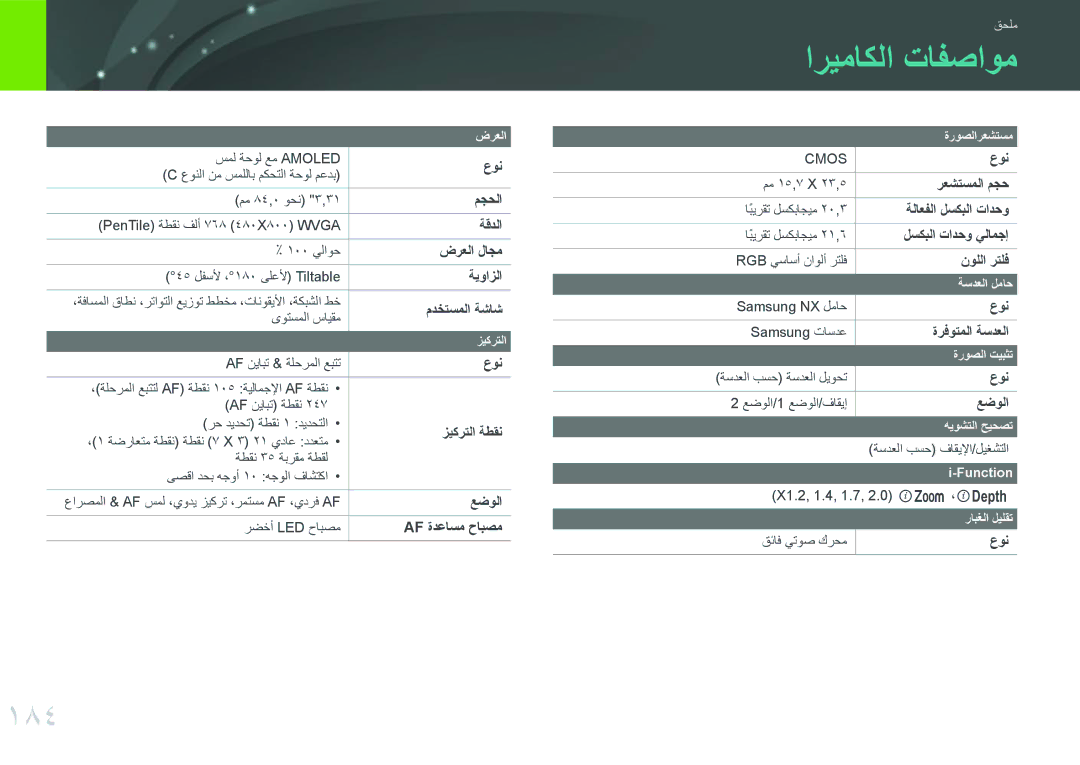 Samsung EV-NX300MBUTSA, EV-NX300MBQURU, EV-NX300MBPUSA, EV-NX300MBQUSA, EV-NX300MBSVRU, EV-NX300MBSTSA اريماكلا تافصاوم, 184 