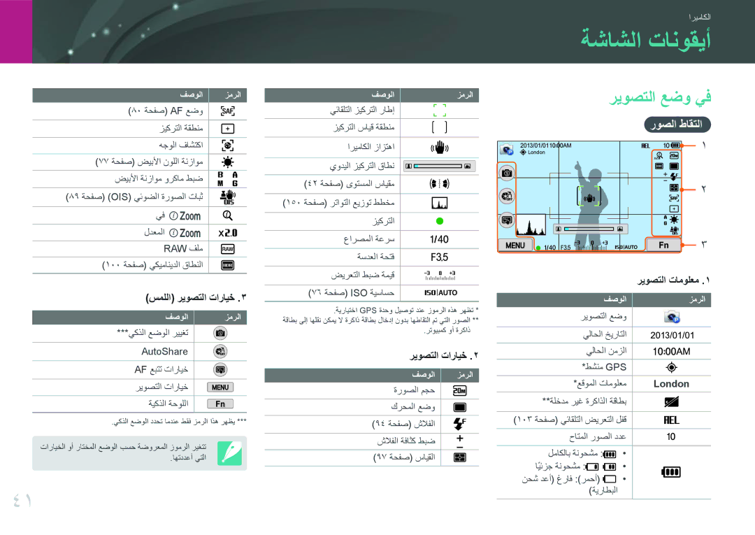 Samsung EV-NX300MBUTSA, EV-NX300MBQURU, EV-NX300MBPUSA, EV-NX300MBQUSA ةشاشلا تانوقيأ, ريوصتلا عضو يف, روصلا طاقتلا, London 