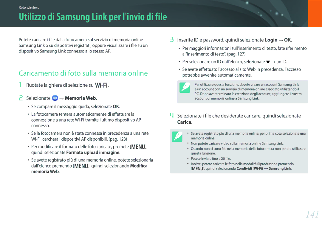 Samsung EV-NX300MBSVDE 141, Caricamento di foto sulla memoria online, Inserite ID e password, quindi selezionate Login OK 