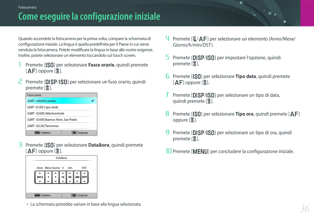 Samsung EV-NX300MBSTTR, EV-NX300MBSVDE manual Come eseguire la configurazione iniziale 