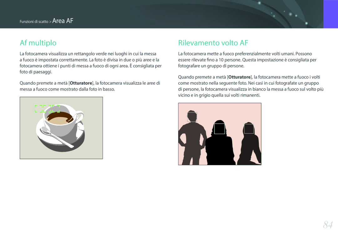 Samsung EV-NX300MBSTTR, EV-NX300MBSVDE manual Af multiplo, Rilevamento volto AF 