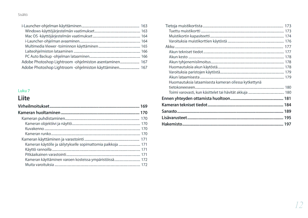 Samsung EV-NX300MBSTSE, EV-NX300MBSVSE, EV-NX300MBQUSE manual 169, 170, 181, 184, 189, 195, 197 