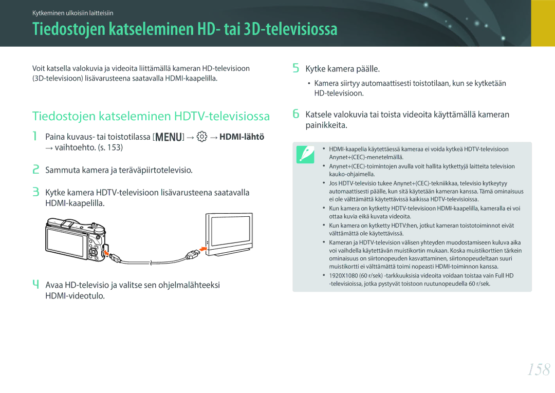 Samsung EV-NX300MBSVSE Tiedostojen katseleminen HD- tai 3D-televisiossa, 158, Tiedostojen katseleminen HDTV-televisiossa 