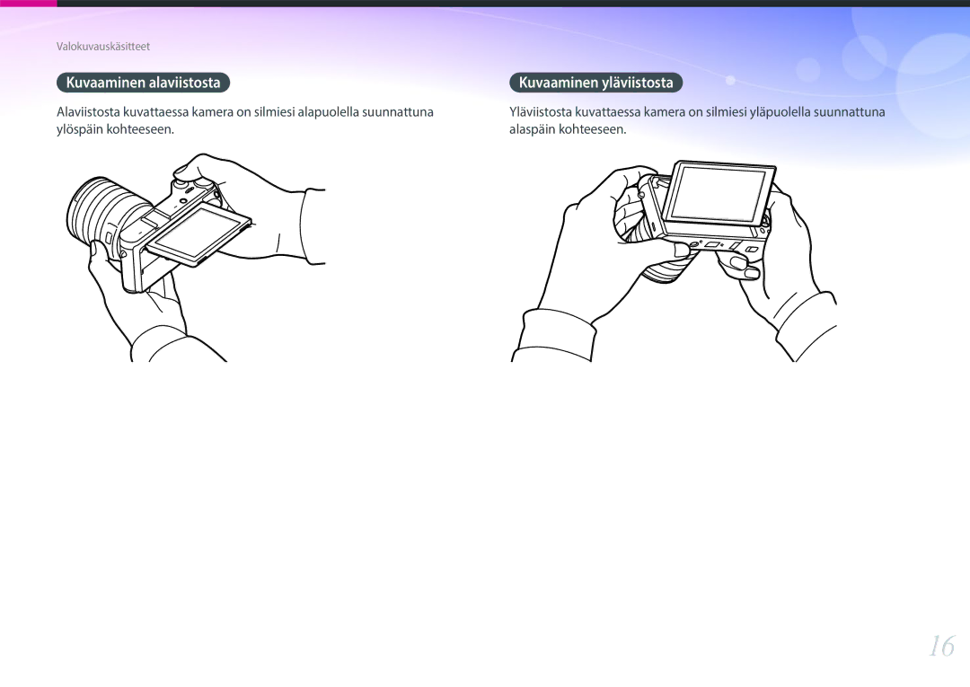 Samsung EV-NX300MBQUSE, EV-NX300MBSVSE, EV-NX300MBSTSE manual Ylöspäin kohteeseen Alaspäin kohteeseen 