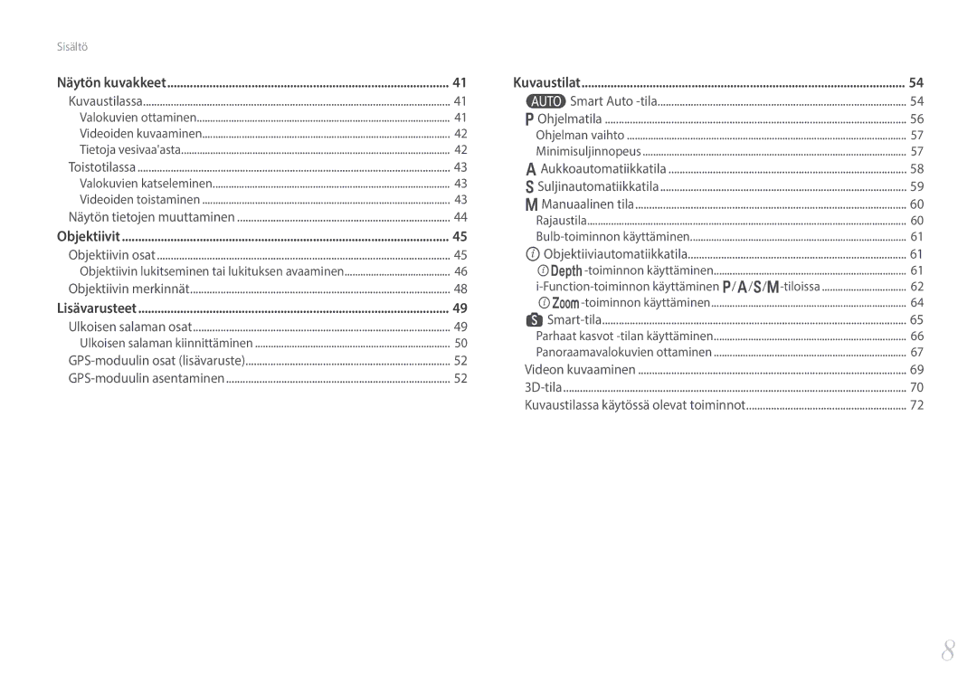 Samsung EV-NX300MBSVSE, EV-NX300MBSTSE, EV-NX300MBQUSE manual Objektiivit 