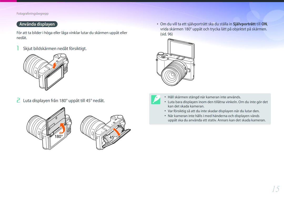 Samsung EV-NX300MBSTSE, EV-NX300MBSVSE, EV-NX300MBQUSE manual Använda displayen 