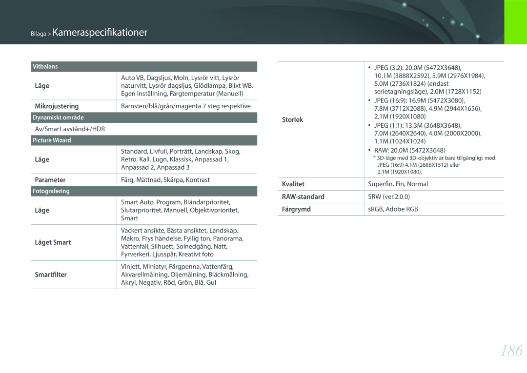 Samsung EV-NX300MBSTSE, EV-NX300MBSVSE, EV-NX300MBQUSE manual 186 